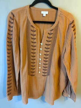J.Jill Pure Jill cotton gauze embroidered popover tunic. Size large.